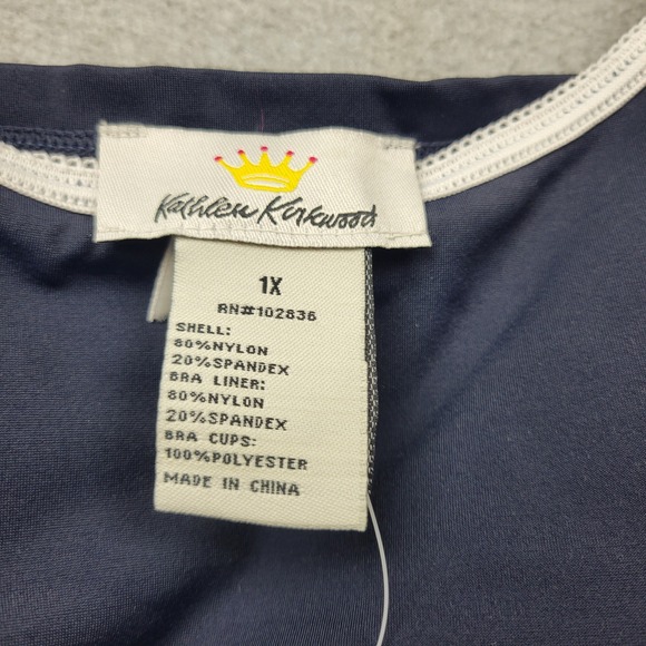 Kathleen Kirkwood Swim Tank Top 1X Sleeveless White Trim NEW QVC Navy‎ - Picture 3 of 16